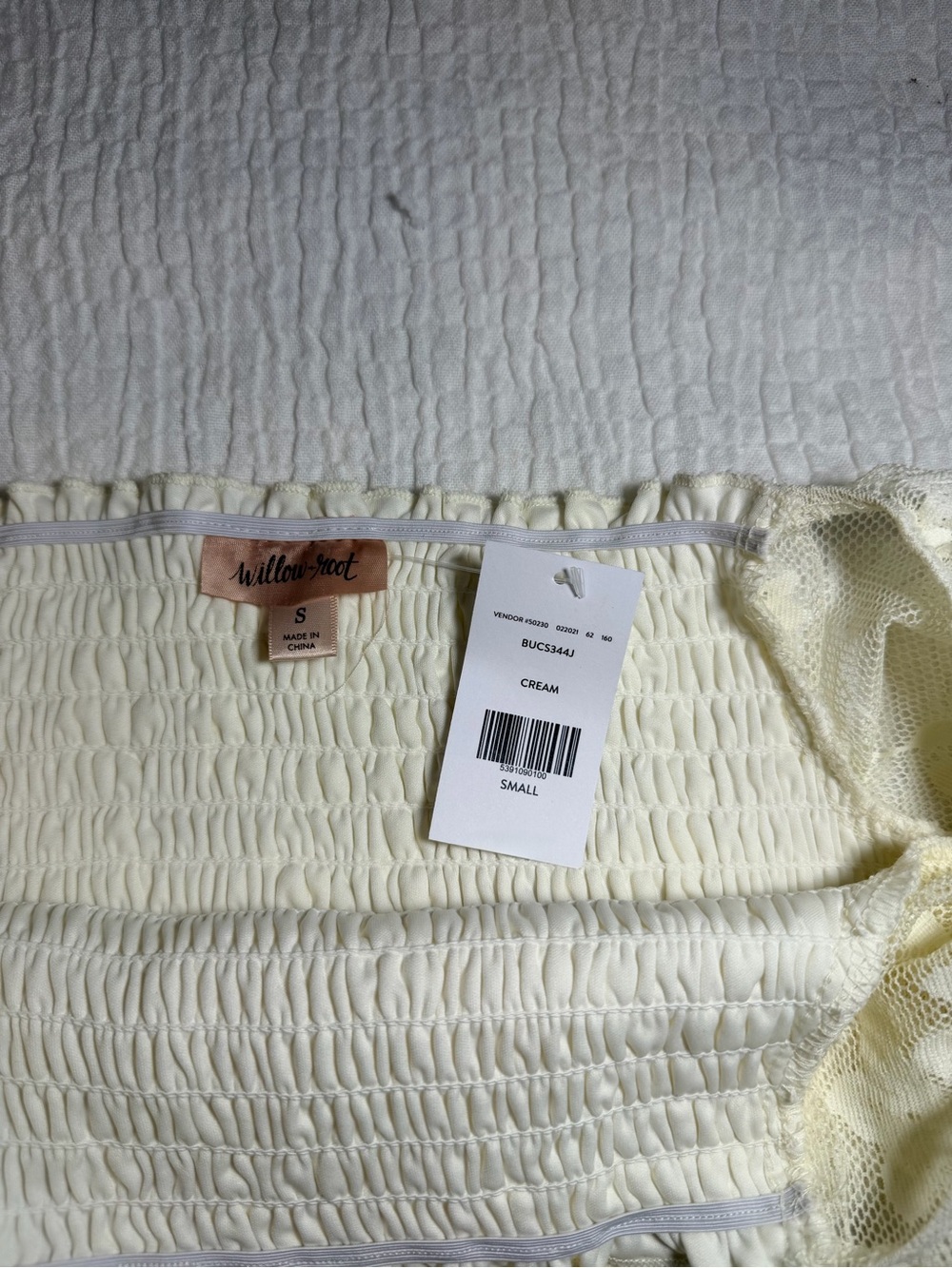 Willow Root Smocked Square Neck Puff Sleeve Top in Cream - Picture 3 of 6